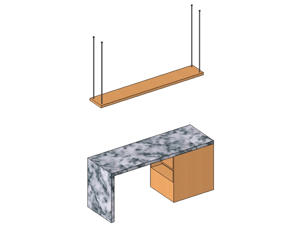 Island with suspended shelf