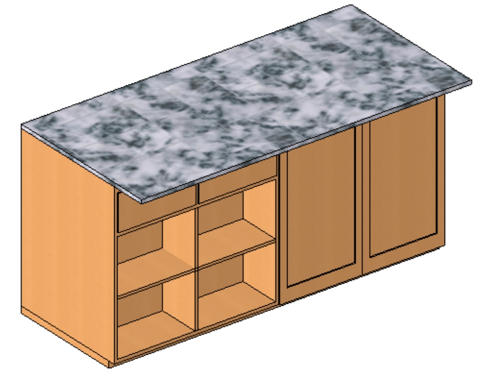 Island with open shelves
