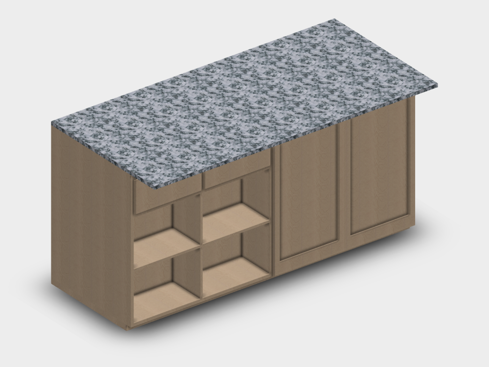 Isla con estantes abiertos