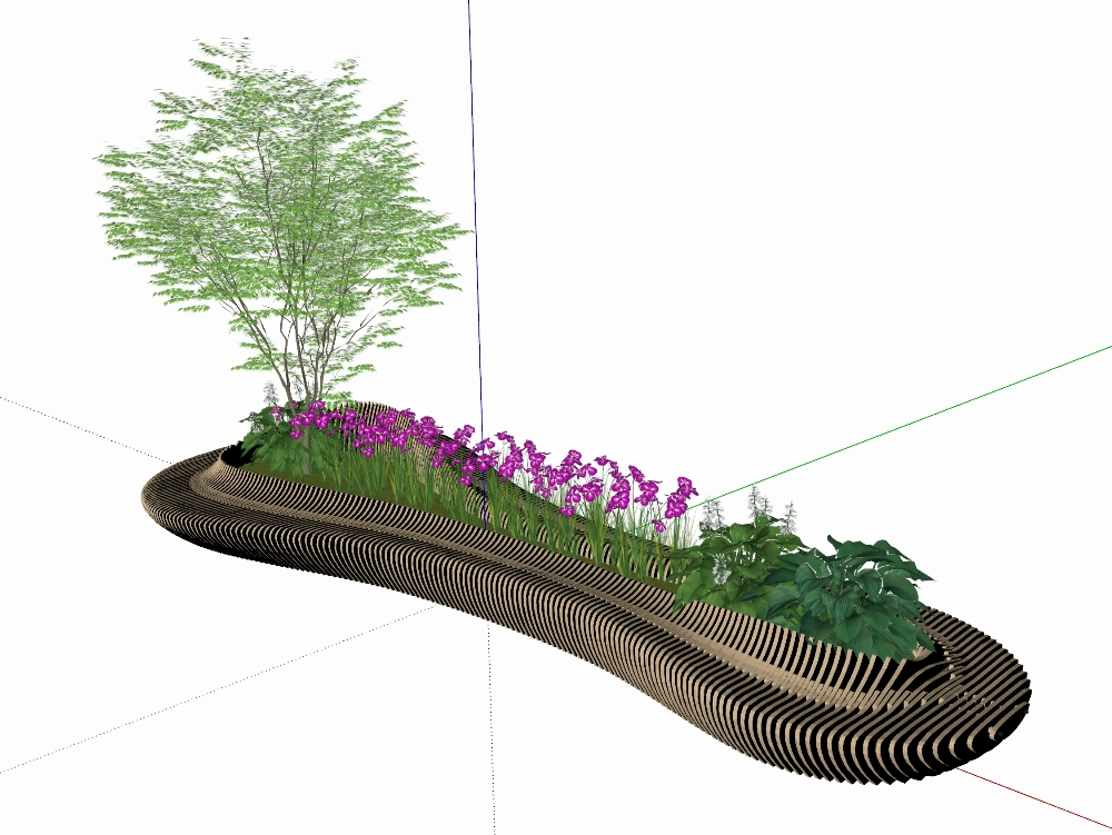 Bancas curvas con jardineras integradas