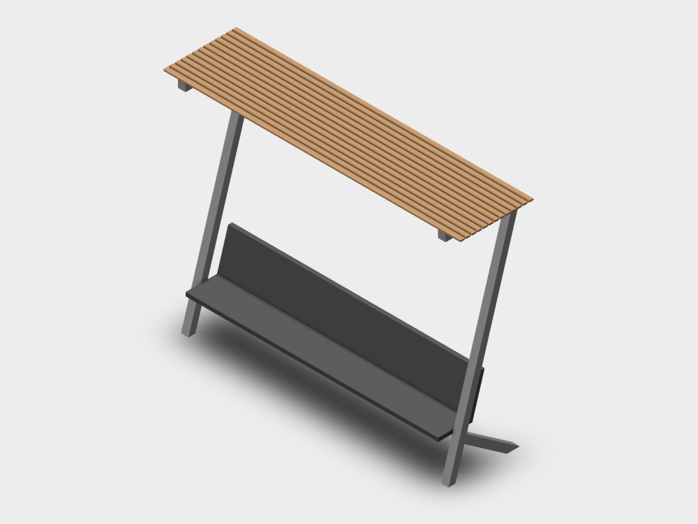 Banco urbano com pérgola de madeira