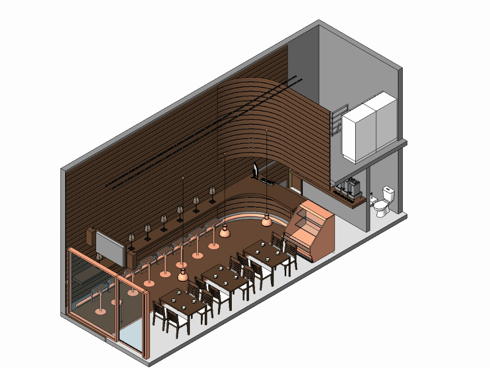 Modelado 3d de diseño de cafetería moderna