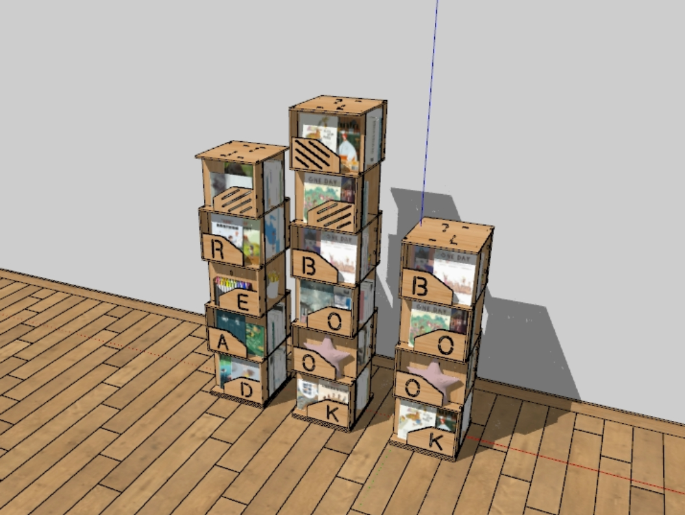 Wooden bookshelf - 3D model.