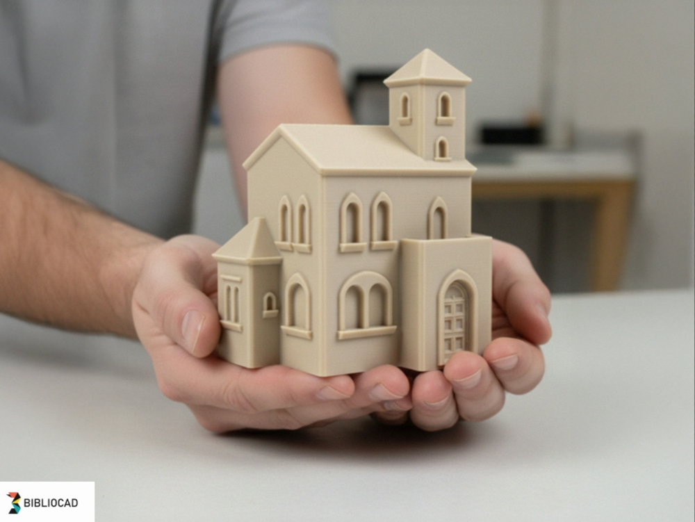 Romantic villa – 3D model of a stately home with a tower and neo-Gothic arches; ideal for printing