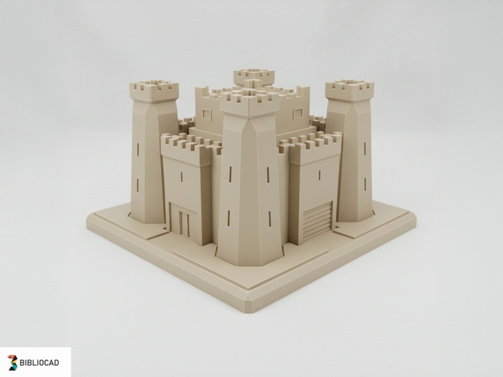 Contemporary concrete castle – modern fortress with minimalist towers and 3D printable monolithic design