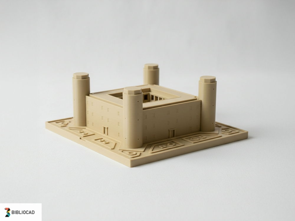 Château palaciego con torreones circulares – residencia fortificada simétrica sobre plataforma ornamental; modelo 3d imprimible