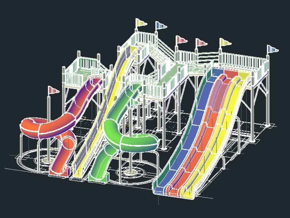 Toboggan six places, modélisation 3D réaliste