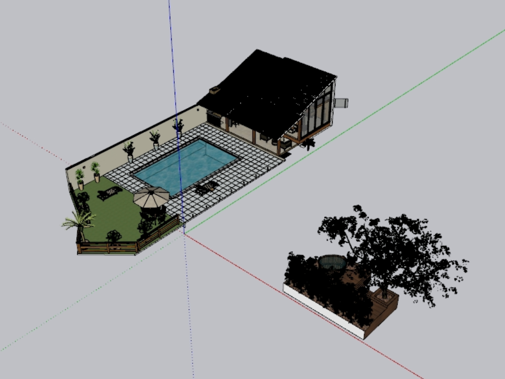 Piscina 3D com área para churrasco