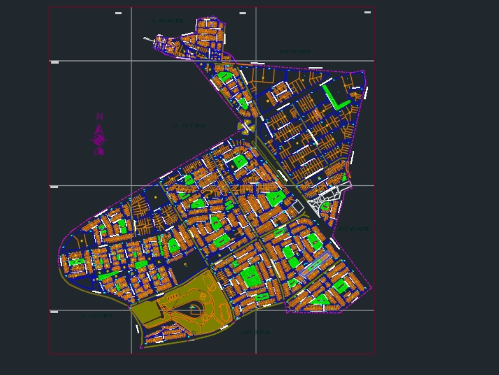 Plano de catastro de distrito de san luis, lima, peru