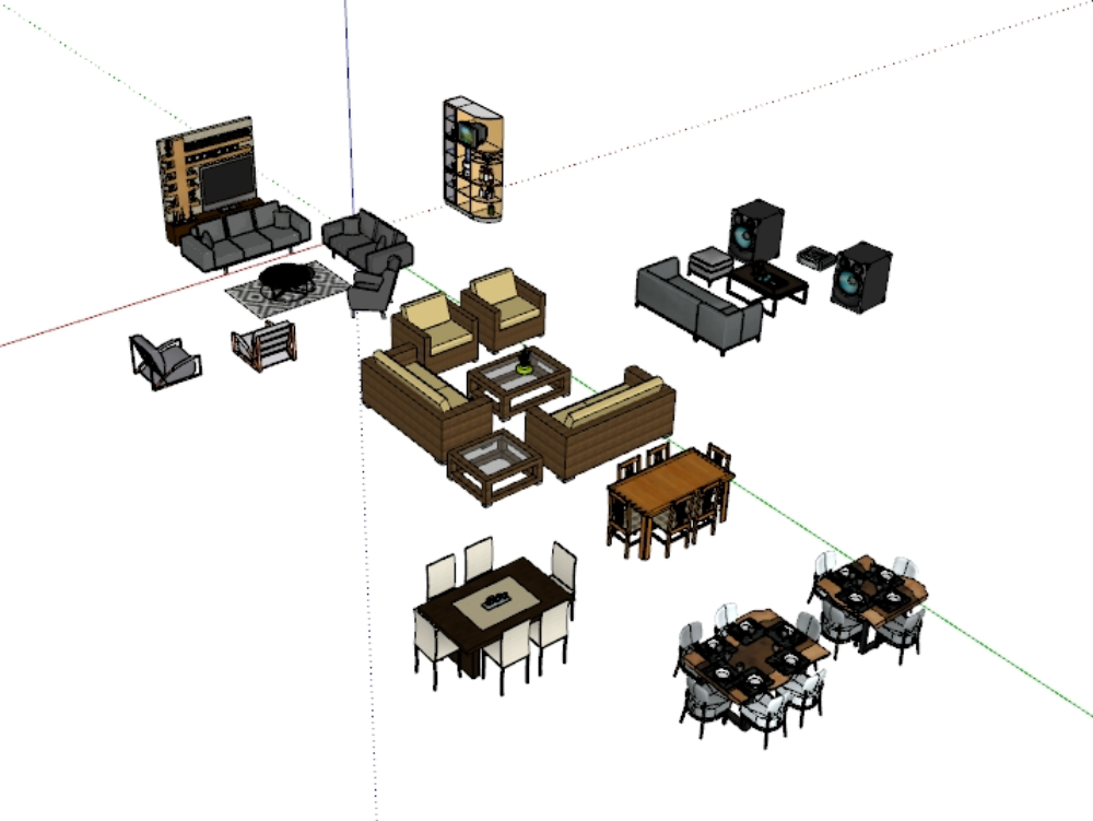 Living room and dining room furniture in 3D format