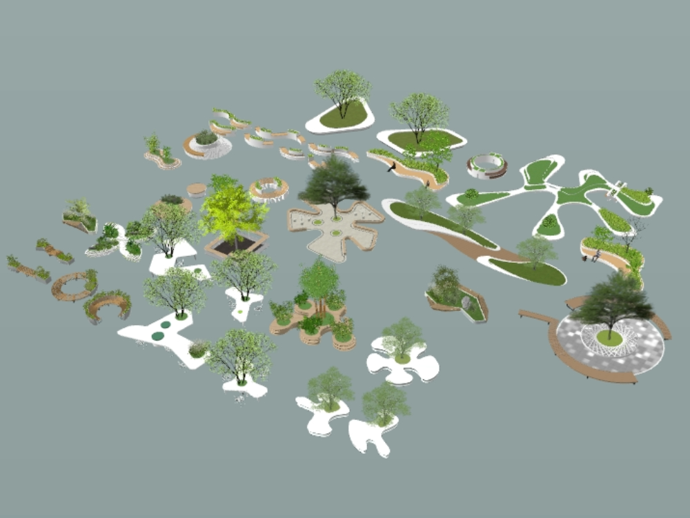 Planters and benches with organic shapes