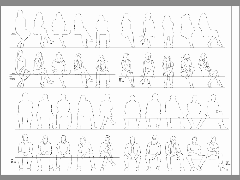 Various silhouettes of seated people