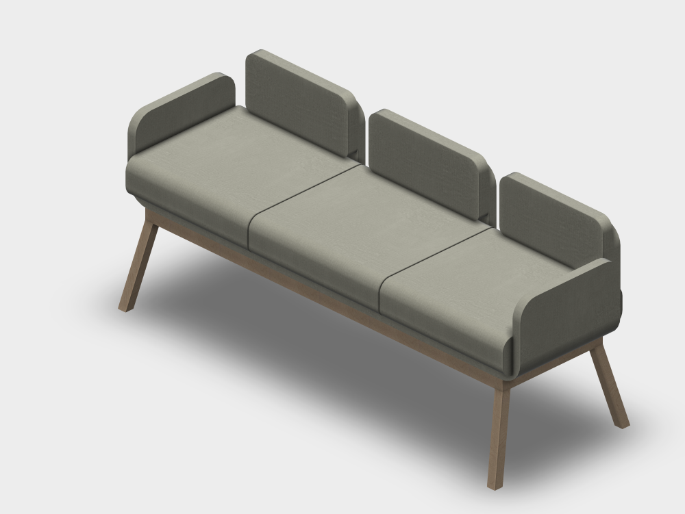 Three-module armchair with angled legs