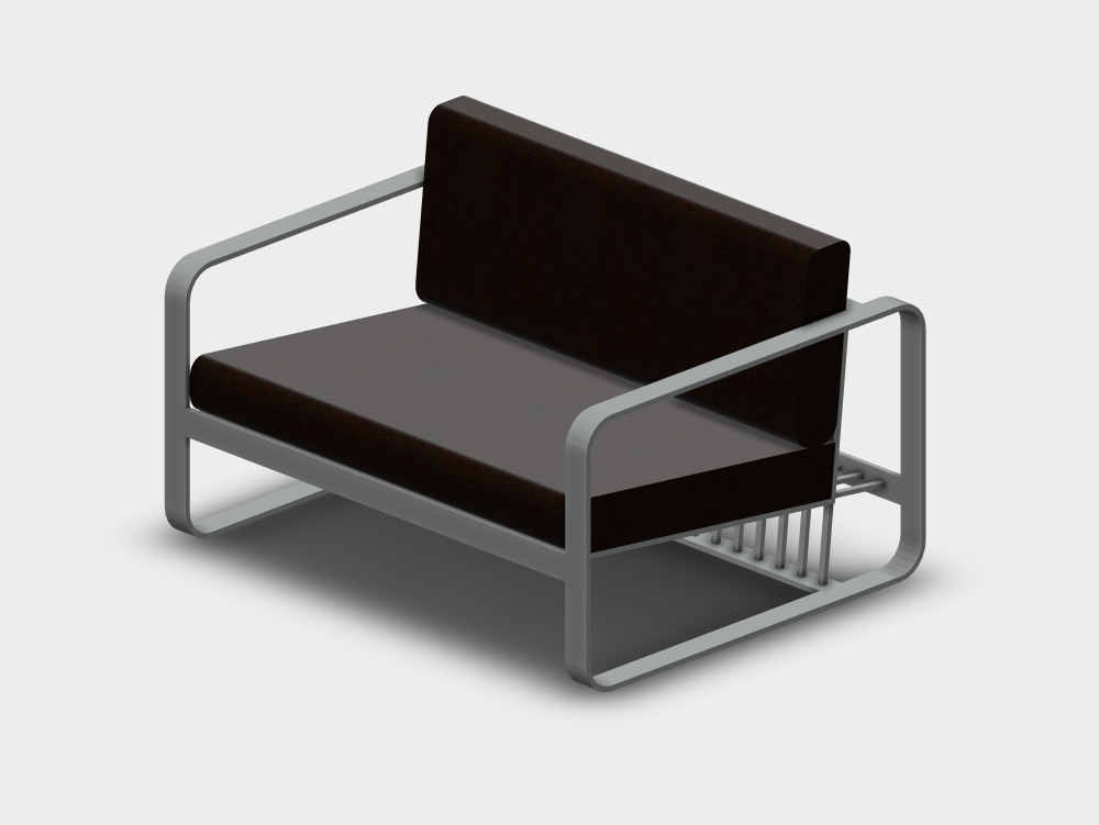 Single leather armchair with metal frame