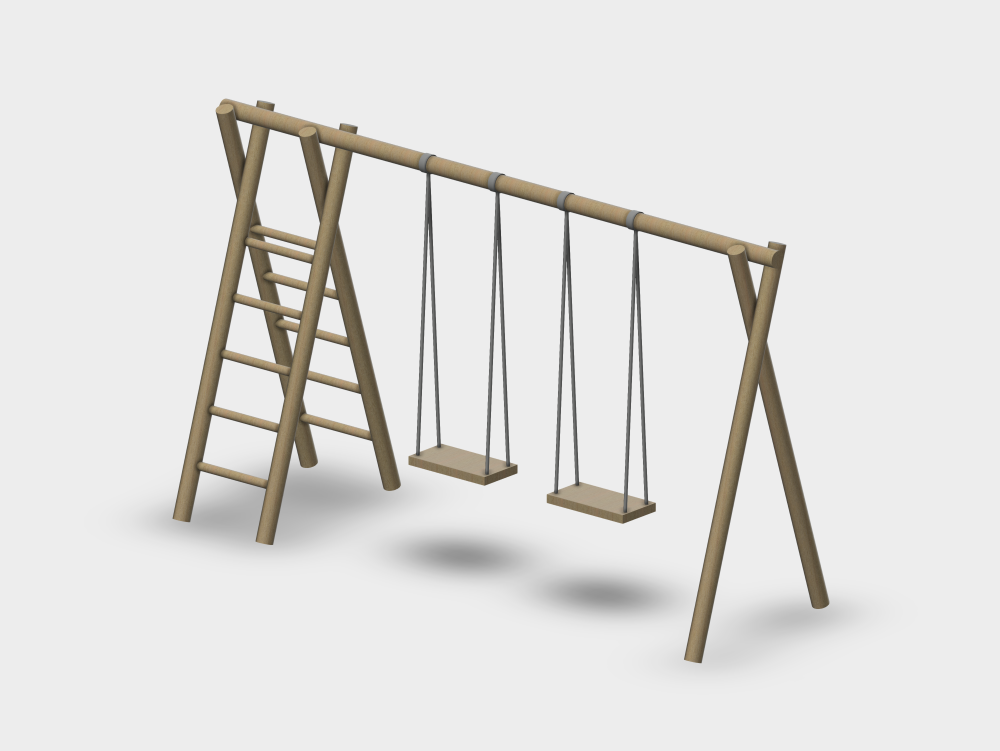 Children's swing made of wooden logs