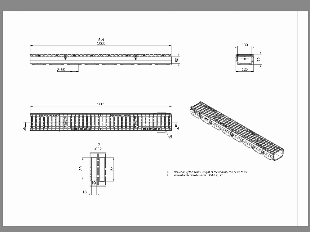 Drainage channel with cast iron grate