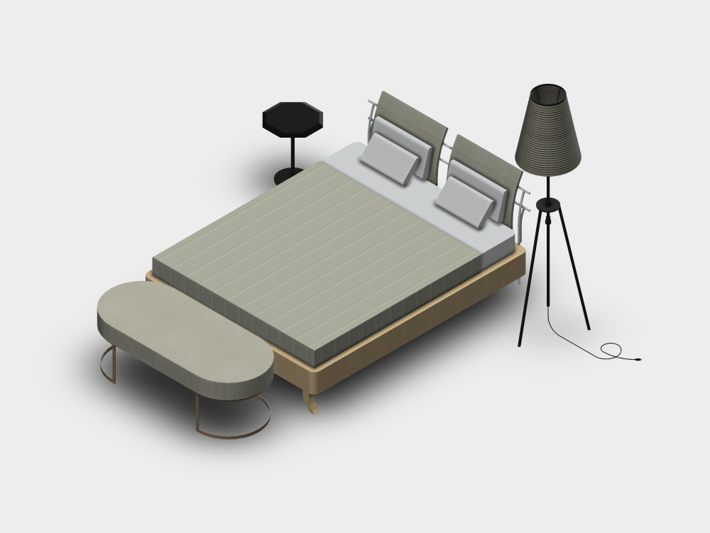 Double bed with auxiliary furniture