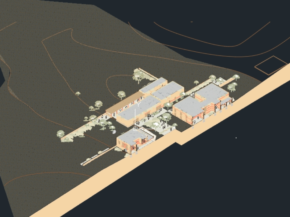 Isometric section of a project in adobe, 1 floor