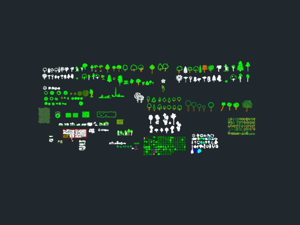 Blocs CAO d'arbres et de végétation