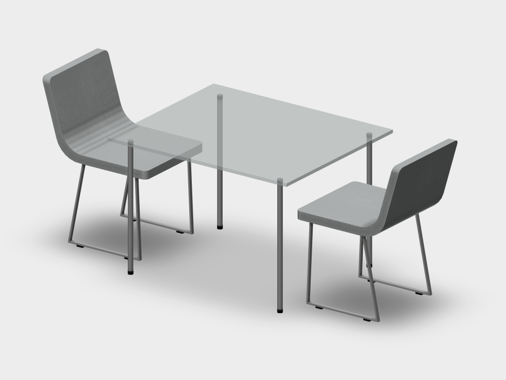 Juego de comedor con mesa de cristal y dos sillas