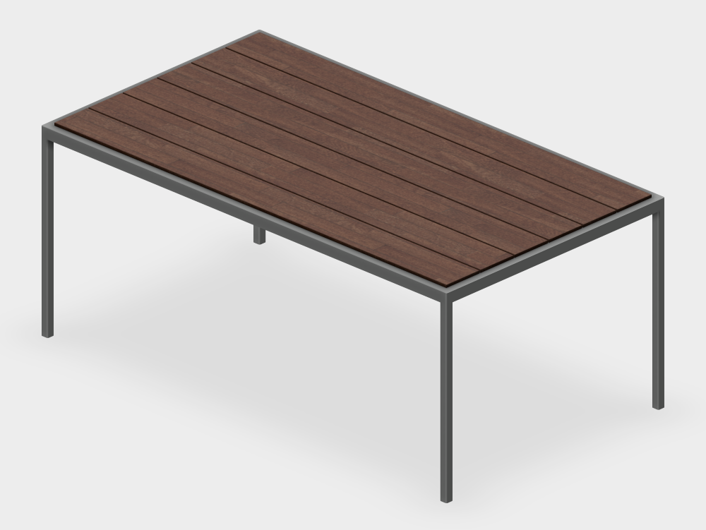 Mesa metálica con tablero de madera para exteriores