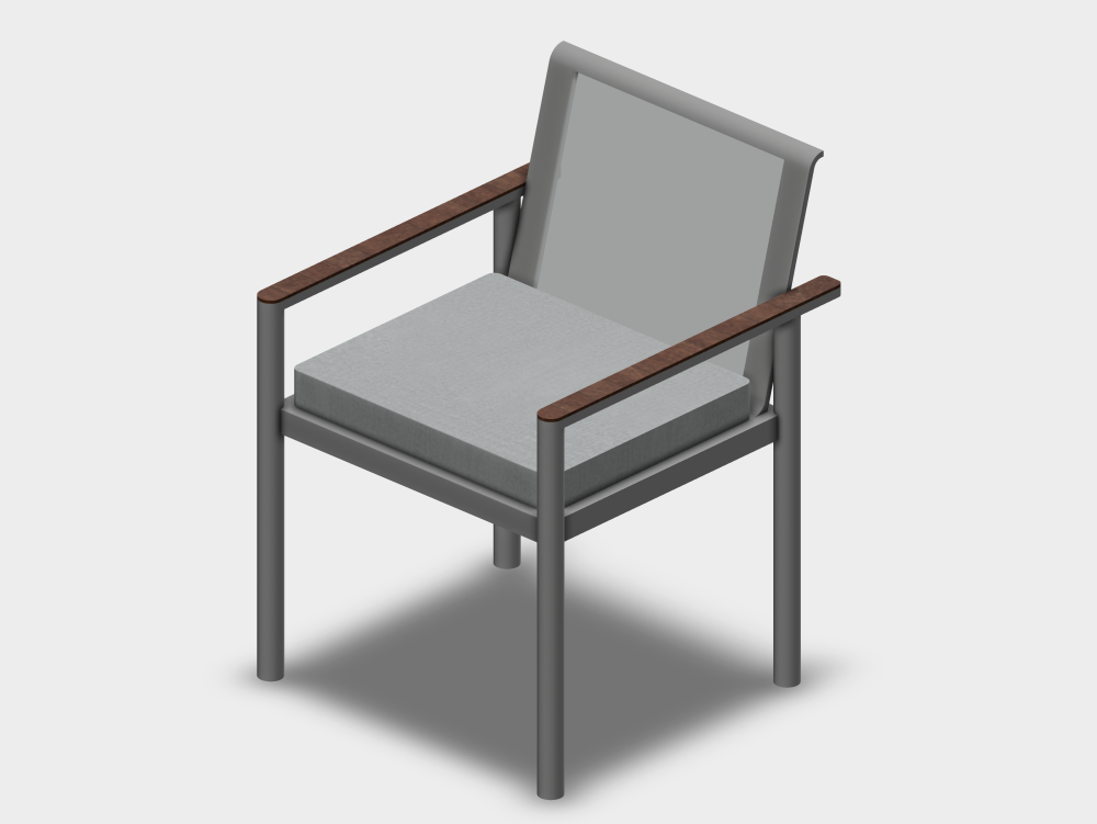 Silla metálica con apoyabrazos de madera