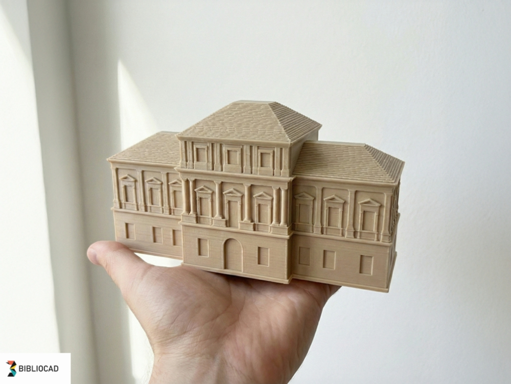Klassischer dreiteiliger Palazzo – Miniaturarchitektur der italienischen Renaissance; 3D-Modell optimiert für den 3D-Druck
