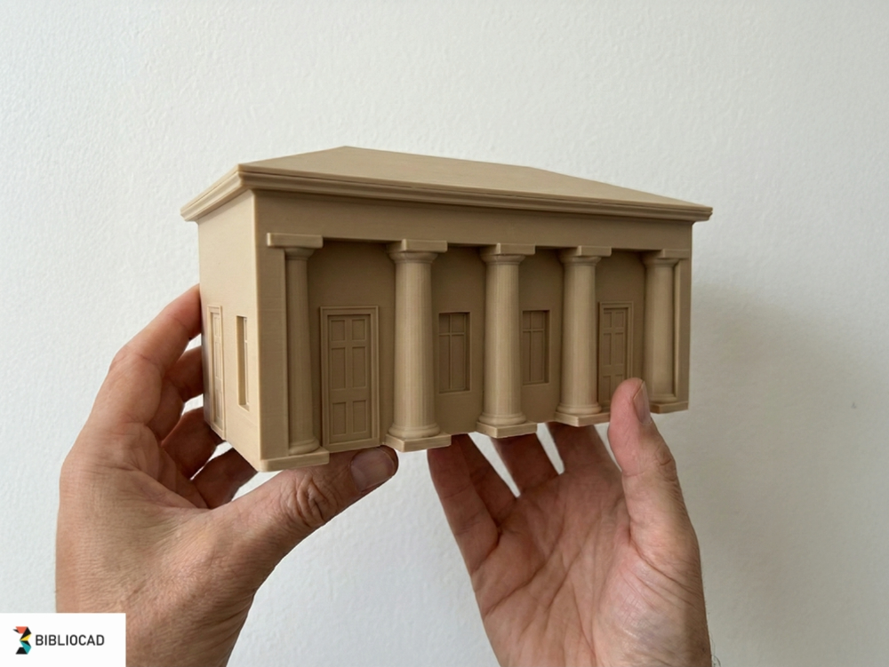 Maison néoclassique avec portique à colonnes – architecture classique inspirée des temples gréco-romains ; modèle 3D optimisé pour l’impression