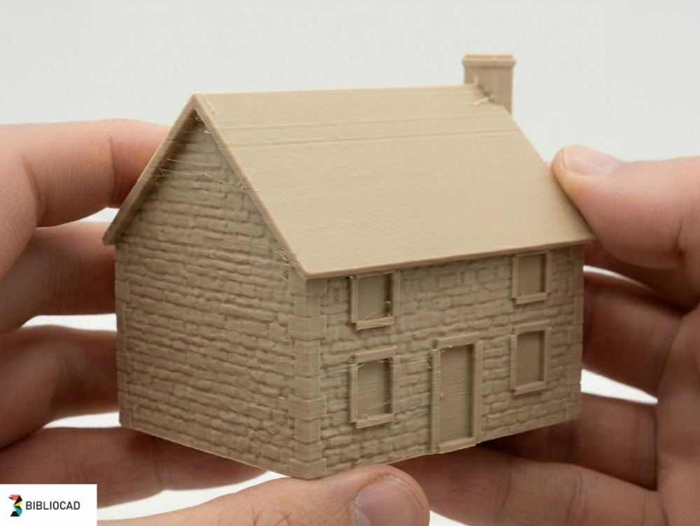 Landhaus aus Stein – traditionelle europäische Architektur; 3D-Modell optimiert für den 3D-Druck
