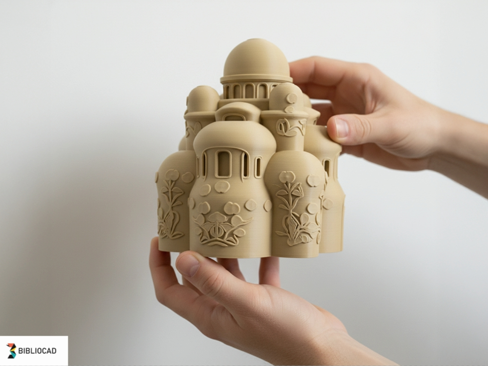 Maison impressionniste aux dômes organiques – architecture évocatrice inspirée de la fin du XIXe siècle ; modèle 3D optimisé pour l’impression