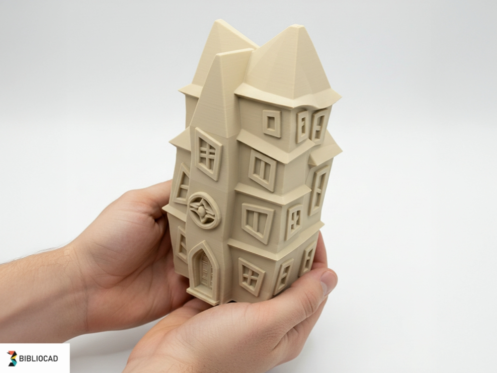 Asymmetrisches expressionistisches Haus – europäische expressionistische Architektur des frühen 20. Jahrhunderts; 3D-Modell optimiert für den 3D-Druck