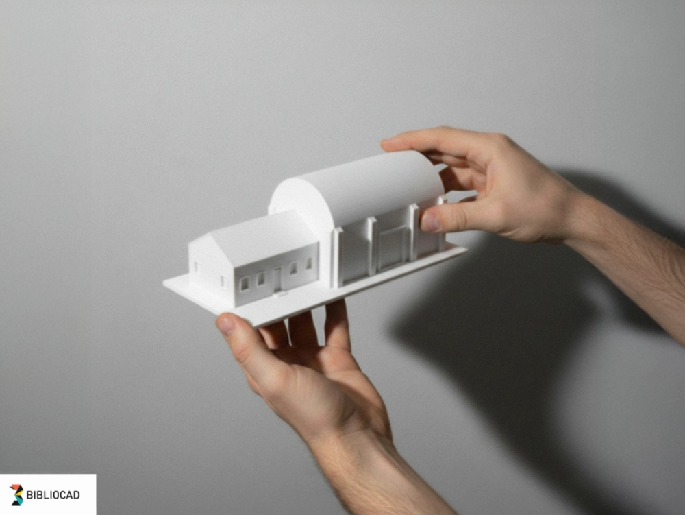 Estancia longitudinal con vivienda y galpón – arquitectura rural funcional del siglo veinte en miniatura; modelo 3d optimizado para impresión