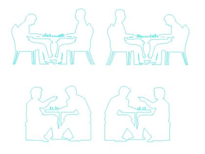 Silhouettes of people playing chess.