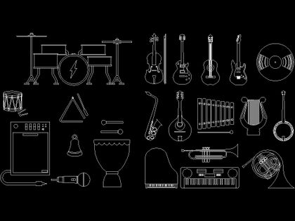 poco eficiencia profundo Musical instruments on AutoCAD 173 free CAD blocks | Bibliocad